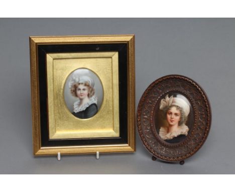 TWO AUSTRIAN PORCELAIN OVAL PLAQUES, late 19th century, each painted in sombre colours with the head and shoulders self-portr