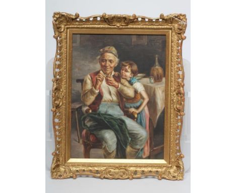 R. FUGARIO (Italian 19th century) Time for a Smoke, oil on panel, signed, 16 1/4" x 12 1/4", gilt frame (Est. plus 24% premiu