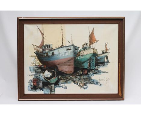 ANTHONY LITNI (20th century), Fishing Boats in Dry Dock, oil on canvas, signed and dated (19)75, 30" x 40", stained frame (su