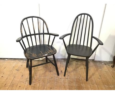 A painted stick back chair by Loaf, the hooped top rail enclosing turned spindles above a shaped seat, on turned legs united 