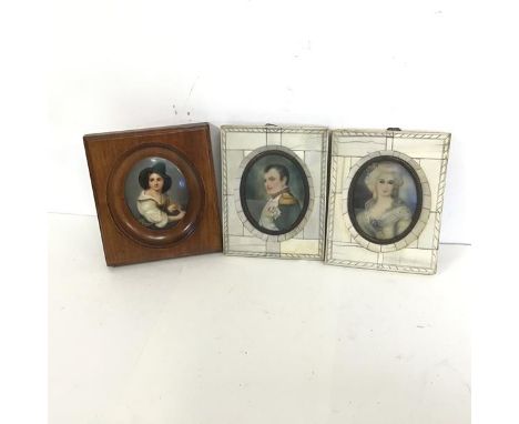 A pair of Italian portrait miniatures, one of Napoleon in three quarter profile, signed V.Hall (8cm x 6cm), the other possibl