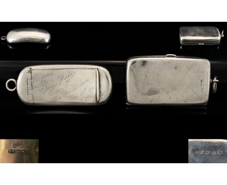 Victorian Period Solid Silver Snuff Box of Concave Shape. Hallmark Sheffield 1898, Maker William Neale. 3 Inches - 7.5 cm In 