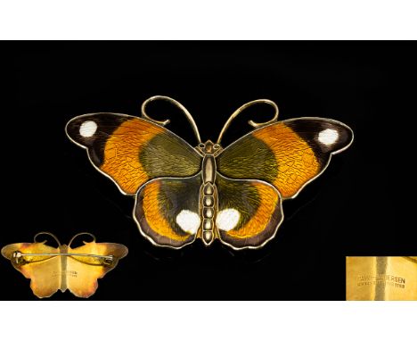 David Andersen Norwegian Silver And Guilloché Enamel Butterfly Brooch Large butterfly brooch by the iconic Norwegian silversm