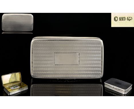 William IV Solid SIlver Rectangular Shaped Snuff Box of Pleasing Proportions with Gilt Interior, Vacant Cartouche, Regency St