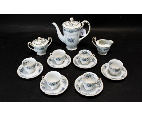 Noritake Violette 3054 Coffee Service To include six demitasse and saucers, elegant coffee pot, twin handle sugar bowl and cr