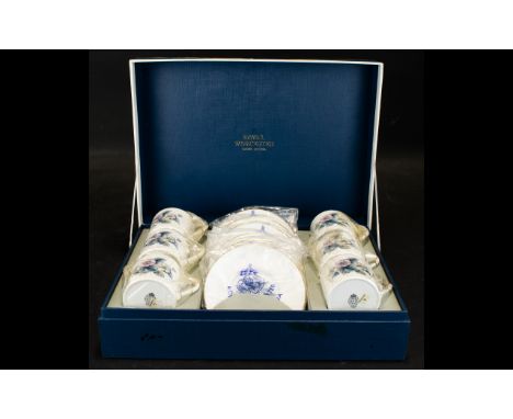Royal Worcester Bone China Set - to include, six cups and six plates with gold rims. Beautifully presented in original box. L