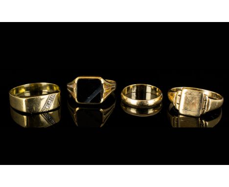 A Small Collection of 9ct Gold Rings ( 4 ) Four In Total. All Fully Hallmarked for 9.375. Comprises One Diamond Set Ring, One