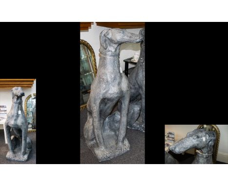 A Large Resin Figure In The Form Of A Greyhound floor standing figure of seated greyhound finished in textural grey tones to 