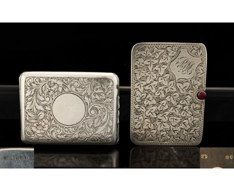 Victorian Period Nice Quality Solid Silver Spring Loaded - Two Lidded Stamp Case, Gilt Interior, Vacant Cartouche. Hallmark L