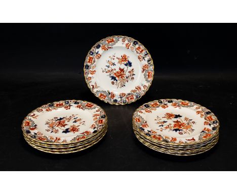 Copeland Spode 19th Century Imari Pattern Plates Twelve in total, each on white ground with fluted rim, iron red and cobalt b