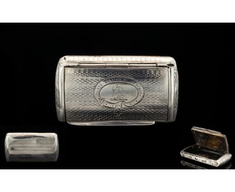 Victorian Period Solid Silver Rectangular Shaped Snuff Box. Hallmark Birmingham 1855, Maker A.T ( Alfred Taylor ) Size 6 cm x