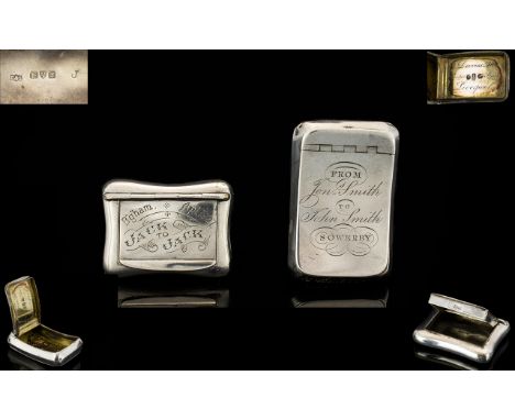 George III Solid Silver Hinged Snuff Box.  Gilt Interior of curved form.  Hallmarked Birmingham 1809.  Maker W.B.  William Ba
