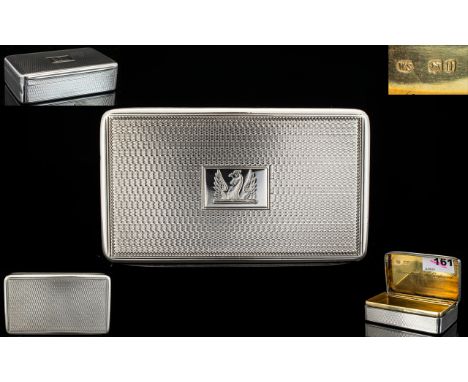 Victorian Period Excellent Quality Solid Silver Hinged Lidded Snuff Box with Gilt Interior, Wonderful Condition. Hallmark Lon