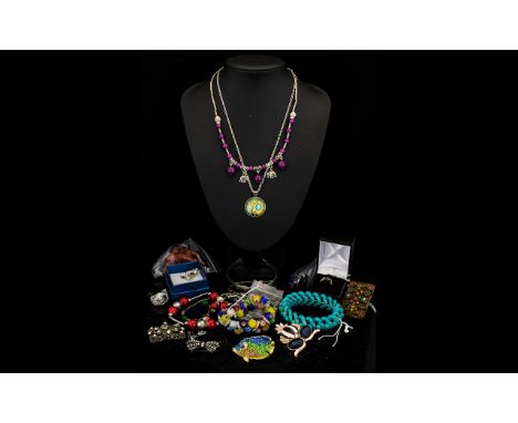 A Mixed Collection Of Costume Jewellery A varied lot to include boxed dress rings, stone set frog pendant, Austrian crystal s