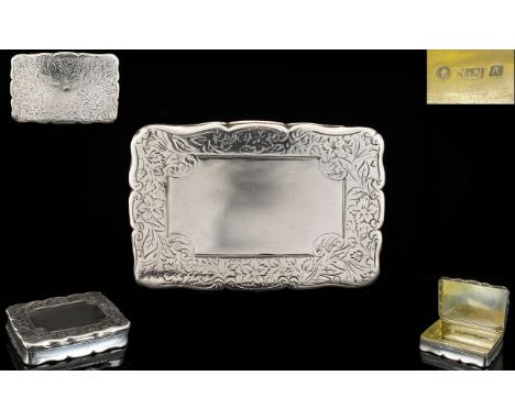National Mills Good Quality - Solid Silver Shaped Snuff Box of Pleasing From with Vacant Cartouche. Hallmark Birmingham 1849,