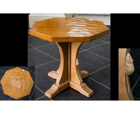 Robert Thompson Mouseman Of Kilburn Octagonal Occasional Table, with adzed top, on quartered column base and standard support