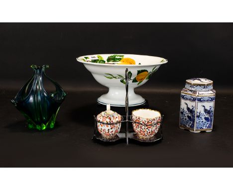 A Small Collection Of Ceramics And Glass Items Four pieces in total to include early 20th century imari style cruet set, smal