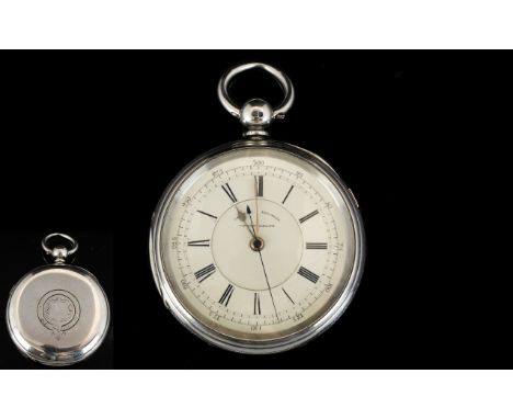 Victorian Period large Open Faced Silver Chronograph Pocket Watch, Maker J. Harris and Sons London. Marked to the Movement, H