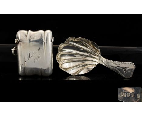 A Small Collection of Antique Silver Items ( 2 ) In Total. Comprises 1/ William IV Shell Bowl Silver Caddy Spoon. Hallmark Lo