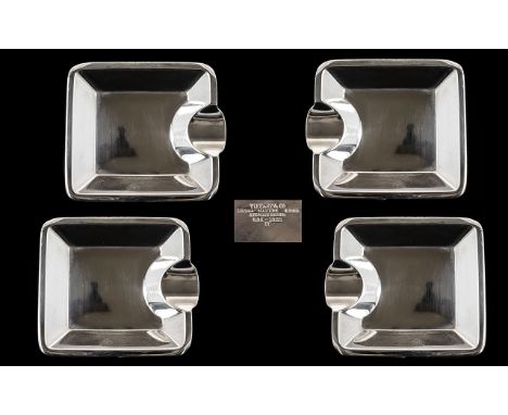 Tiffany &amp; Co Sterling Silver Set of 4 Small Ashtrays. c.1910 - 1920. Each Ashtray Marked to Underside Tiffany &amp; Co wi