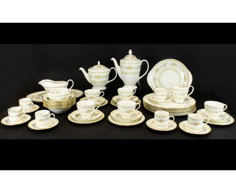 Wellington China Part Tea Set.  White with Delicate Pink Floral Pattern, Comprising; 6 fluted tea cups, 6 saucers, 6 small ca