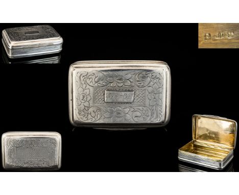 George III - Samuel Pemberton Nice Quality Solid Silver Hinged Rectangular Shaped Snuff Box, Gilt Interior - Snuff Box, of Go