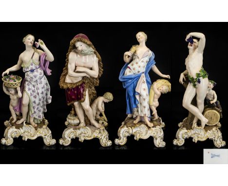 19th Century Meissen Ceramic Hard Paste Figure Grouping 'The Four Seasons' Each with blue crossed swords mark to bases, each 