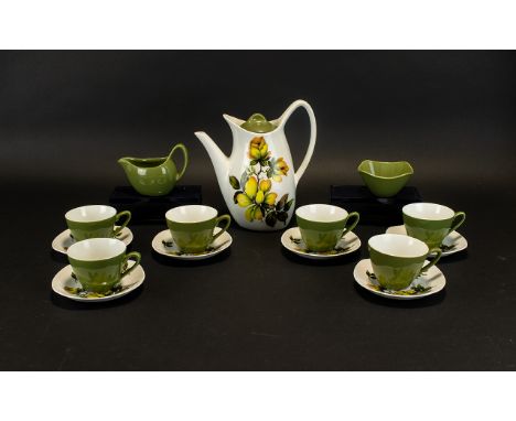 Midwinter 'Magnolia' Coffee Set comprising Coffee Pot, Milk Jug, Sugar Bowl, 6 Coffee Cups &amp; 6 Saucers.  All in good cond