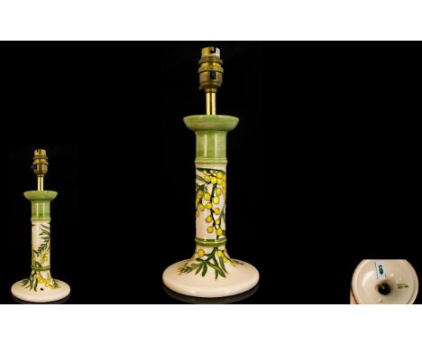 Moorcroft 'Watanah' Design Candle Stick Lamp Base. Nice quality and attractive lamp base with 'Watanah' design on cream backg