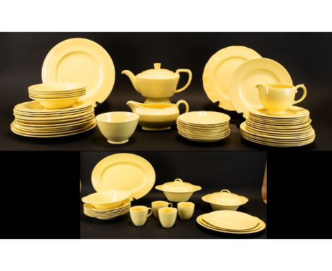 Wood's of England 'Jasmine' Dinner Service. Part service in pale yellow, large collection to include 3 large dinner plates, 1