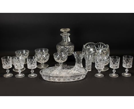 Attractive Glass Decanter &amp; Six Matching Glasses very pretty shaped decanter.  Also, six Sundae Dishes and a heavy glass 