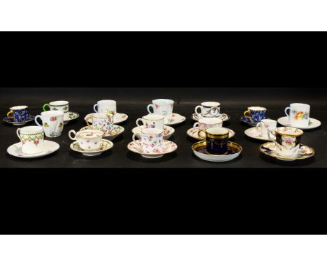 A Mixed Collection Of Demitasse And Saucers Makers to include Spode, Royal Worcester, Shelley, Coalport, Royal Doulton, Royal