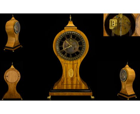 Samuel Marti et Cie Mantel Clock, Black Chapter Dial With Roman Numerals And Visible Escapement, Later Satinwood Balloon Shap