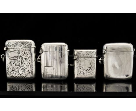 A Good Collection of Solid Silver Antique Period Vesta Cases ( 4 ) Four In Total. Various Shapes and SIzes, All In Good Overa