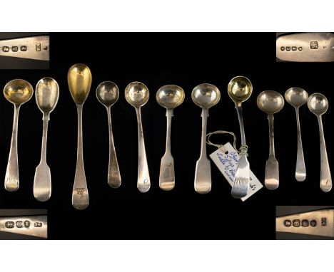 Collection of Thirteen (13) Georgian Silver Condiment Spoon/Ladles all fully hallmarked for sterling silver.  Various makers 