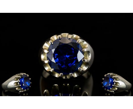 Gents 9ct Gold Single Blue Topaz Set Dress Ring Texas blue top