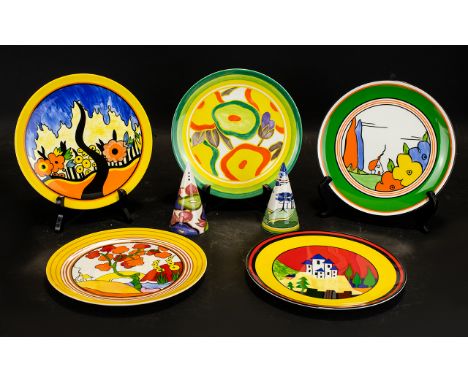 Collection of Limited Edition Clarice Cliff Plates and Salt &amp; Pepper Shaker, plates to include, 'Blue Lucerne' #370G, 'Br