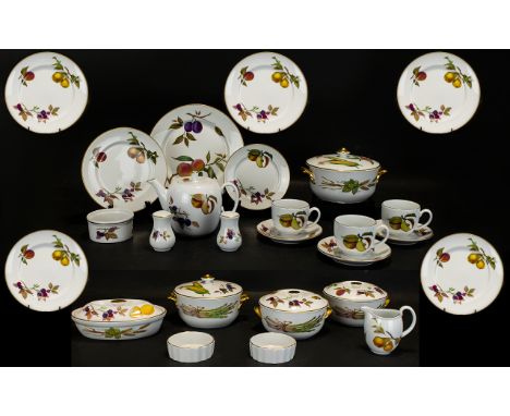 A Collection Of Royal Worcester Evesham Vale Gold Trim Pattern Dinner Service 74 In Total. Comprising, Plates, Bowls, Cups, S