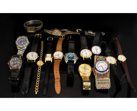 A Mixed Collection Of Vintage Fashion Watches Sixteen in total to include Pop Swatch with Nordic design strap, gold tone cock