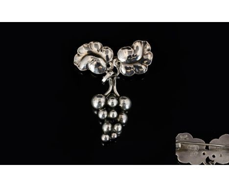 Georg Jensen Danish Sterling Silver 217A Moonlight Grapes Brooch Designed By Harald Nielsen wonderful art nouveau style sterl