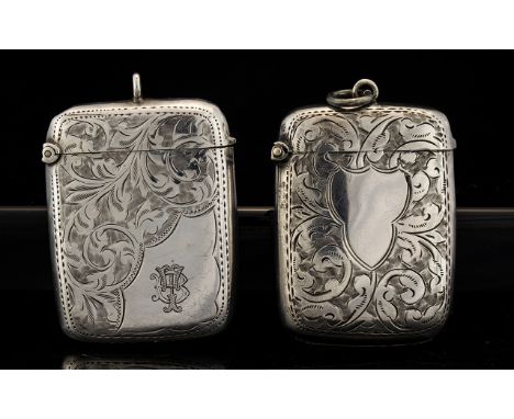 Antique Period Collection of Silver Vesta Cases (2) In Total.  All fully hallmarked for sterling silver.1.  Hallmark Birmingh