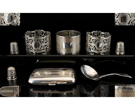 A Small Collection of Antique Silver Items ( 8 ) Pieces In Total. All Fully Hallmarked for Sterling Silver. Comprises Pair of
