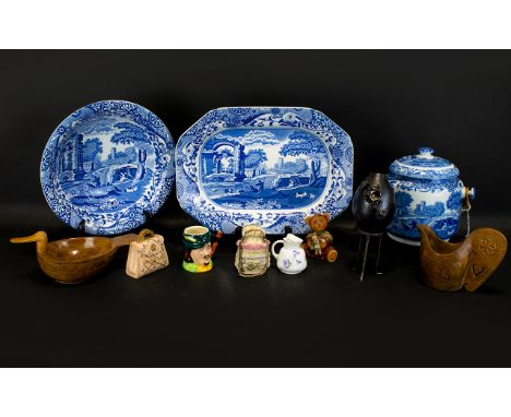 Collection of Copeland Spode Italian Blue &amp; White Porcelain includes oval platter, large bowl (small chip to rim), and a 