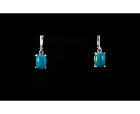 Opalina Pair of Drop Earrings, rare opalina, mined in Peru, a natural mix of blue opal and chrysocolla, here in elongated cus