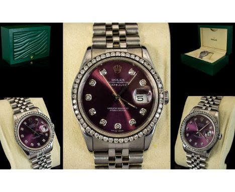 Rolex Oyster Perpetual Gents S/S Date-Just Diamond Set Gents Chronograph Wrist Watch with Jubilee Bracelet and Full Afterset 