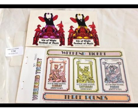 A 1969 Isle of Wight Music Festival ticket, together with a 1970 Weekend Ticket 
