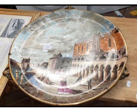Continental ceramic wall plaque decorated with printed Venetian scene, signed B.N.