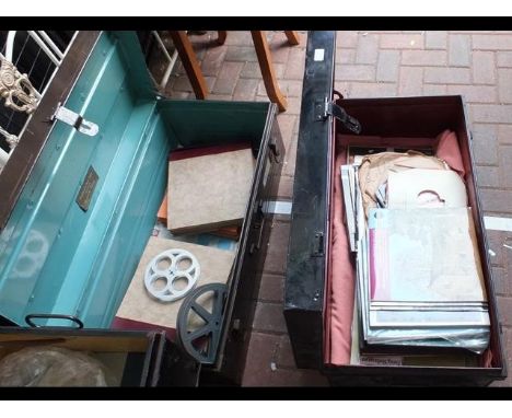 An old steel travelling trunk, containing various old LP's and gramophone records, together with one other 