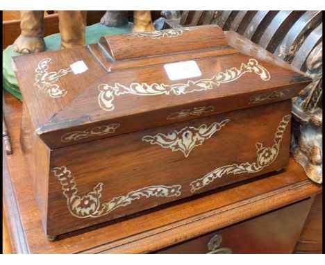 A Victorian Mother-of-Pearl inlaid tea caddy with glass mixing bowl 