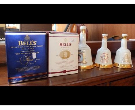 An unopened Bell's Extra Special Old Scotch Whisky Decanter to Commemorate the Prince of Wales' 50 Years, together with four 
